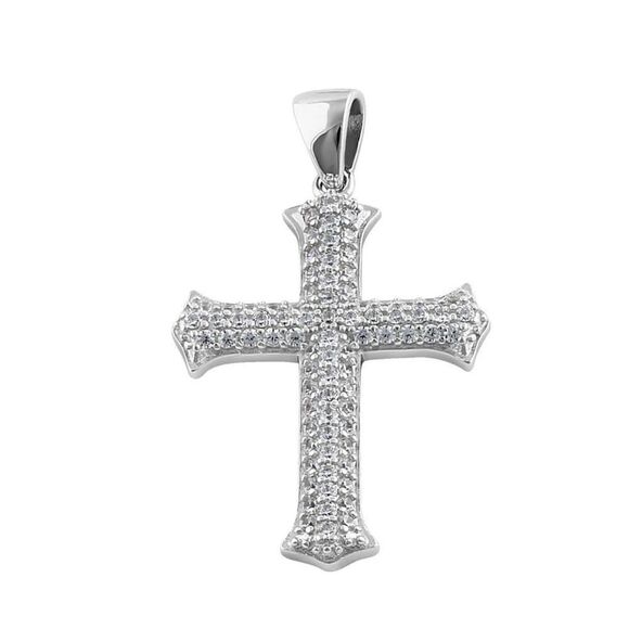 Sterling Silver Medieval Cross Round Cut Clear CZ Necklace Pendant New - Picture 2 of 4
